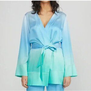 NEW Badgley Mischka Women Silk Aqua Washable Mulberry Ombre Cardigan Robe Tie